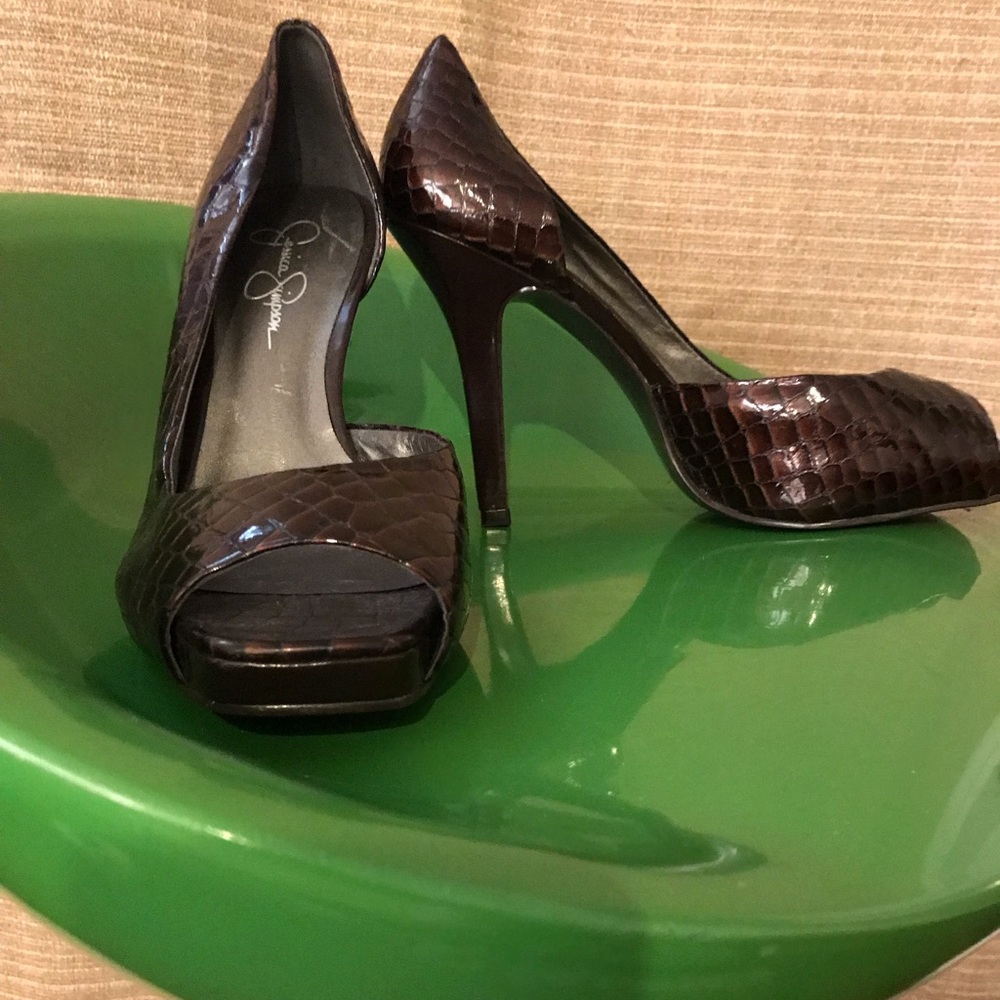 Faux Snake High Heel Open Toe - image 2